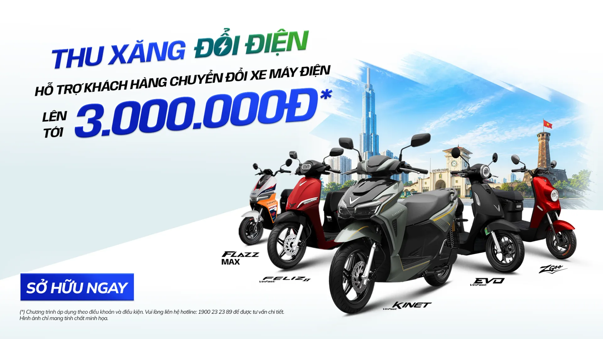 Banner Thu xăng – Đổi điện: Hỗ trợ đến 3 triệu đồng khi mua xe máy điện VinFast